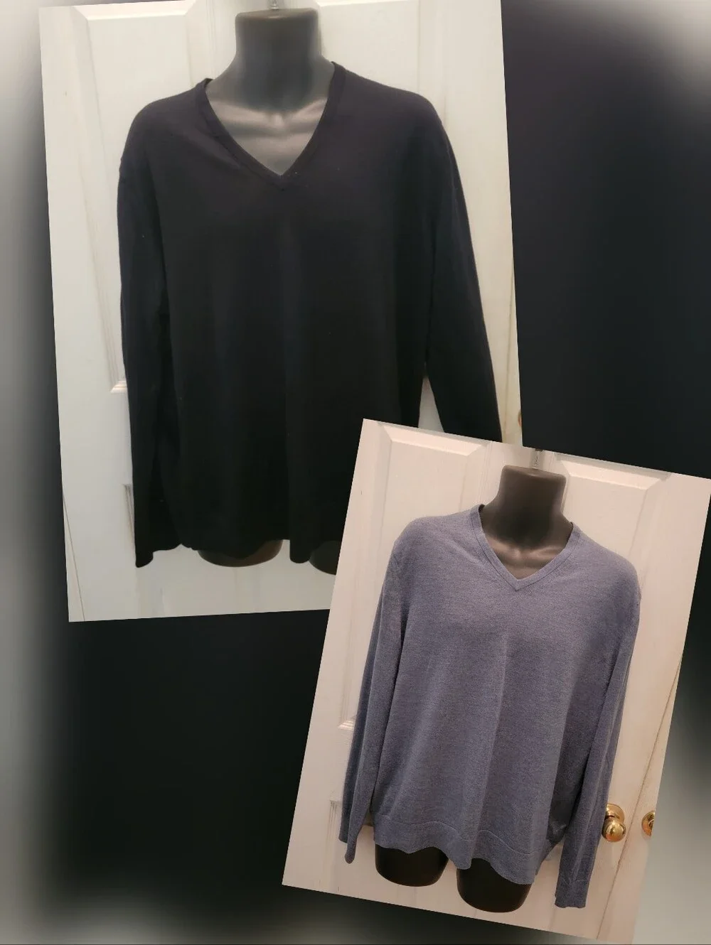 Banana Republic 100% Merino Wool V-Neck Sweaters, Lot of 2, Size XL, Black Blue